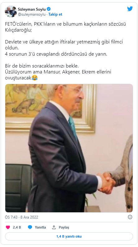 Bakan Soylu'dan Kılıçdaroğlu'na fotoğraflı mesaj! 'Bir de bizim soracaklarımızı bekle'